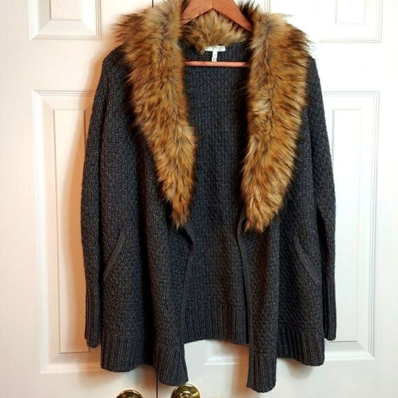 Joie “Jamilee C” Faux Fur Collar Wool Cardigan XS - Picture 3 of 10